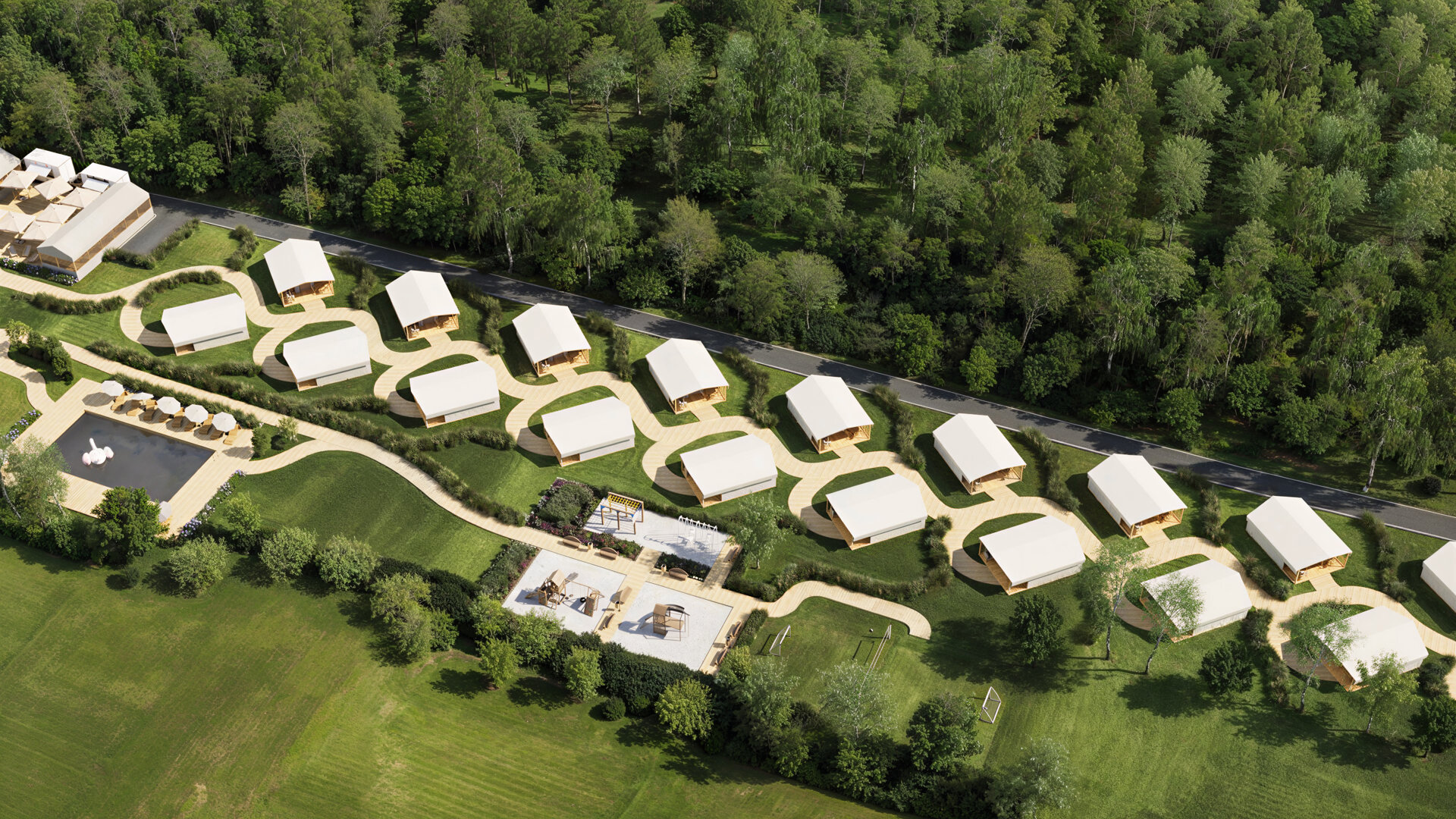 Mapa Eco Camping Spytkowice z&nbsp;lotu ptaka — widok z&nbsp;drona