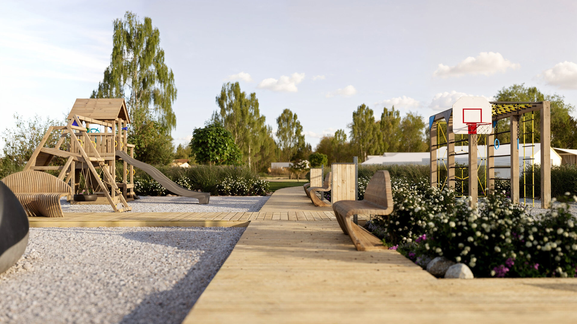 Wnętrze namiotu glamping - łóżko i aneks
